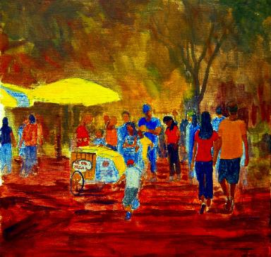 The Ice Cream Vendor- oil painting demonstration by Dermot McKeown-underpainting finished