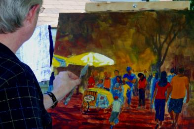 Using the painting knife: The Ice Cream Vendor- oil painting demonstration by Dermot McKeown