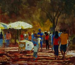 Stage2-Adding lights: The Ice Cream Vendor- oil painting demonstration by Dermot McKeown-